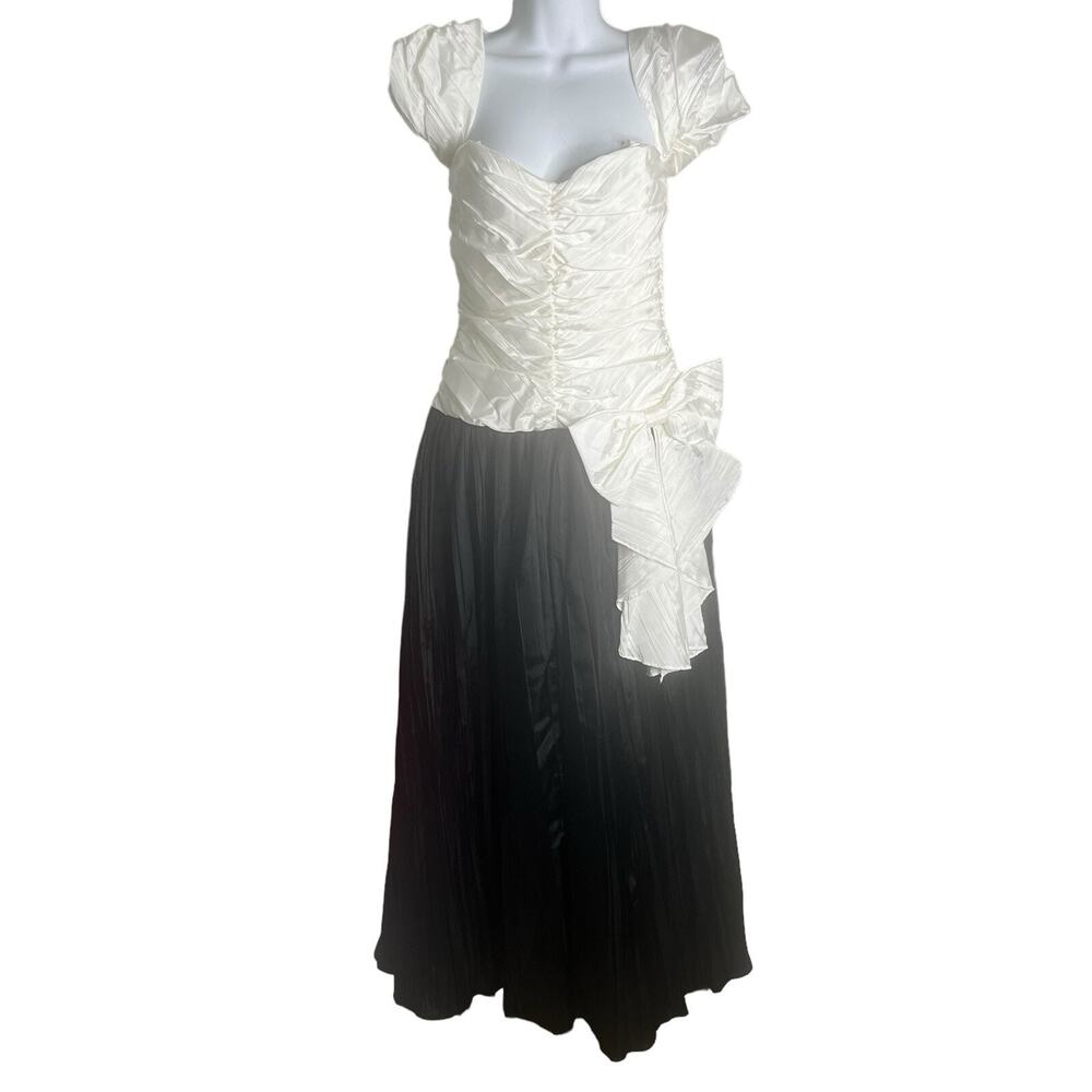 Roberta California Vintage Gown 7/8 Taffeta Tulle Ruching Bow Black Ivory USA - Picture 3 of 16